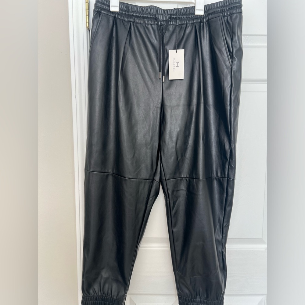 H Halston Womens Faux Leather Pull On Jogger Pants